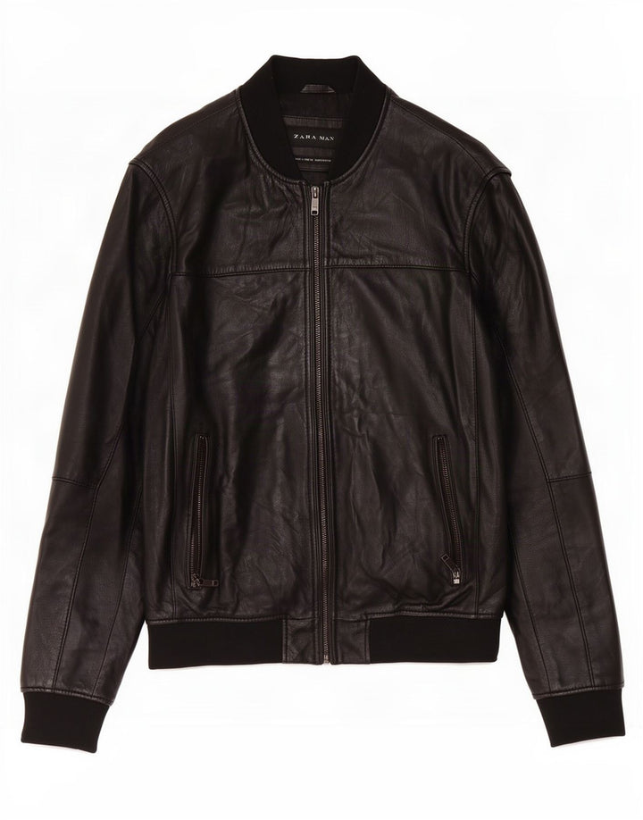 Jaqueta de couro masculina Zara UK 40 grande preta