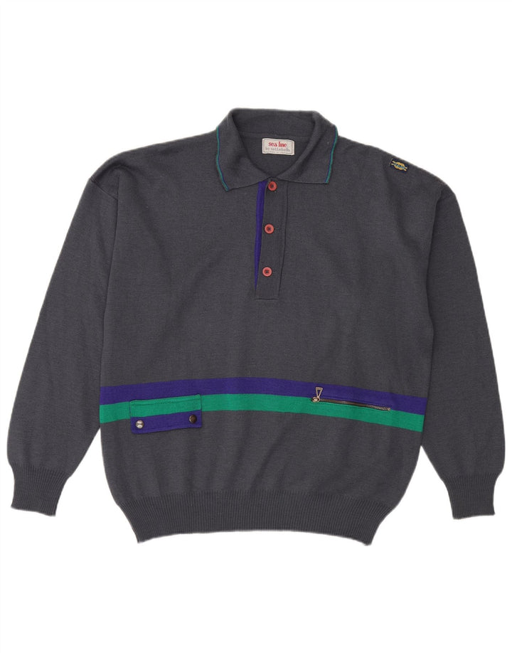 Suéter masculino SETTEBELLO com gola polo e lã grande cinza colorblock
