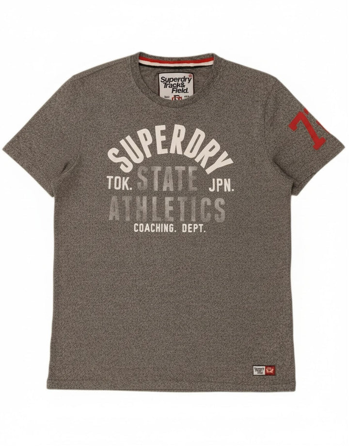 Camiseta masculina Superdry com estampa gráfica grande algodão manchado cinza