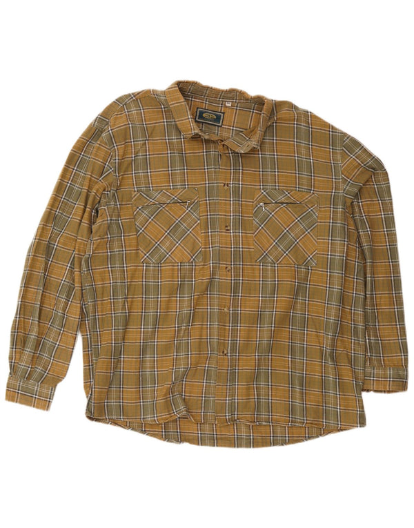 Camisa masculina de flanela de projeto europeu 2XL algodão xadrez amarelo