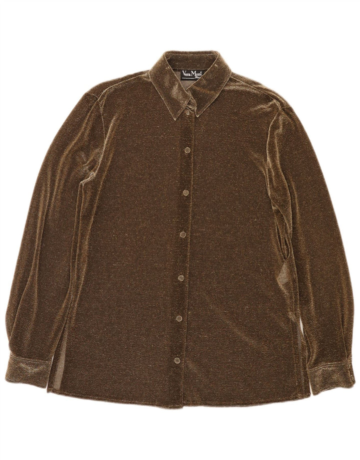 Blusa camisa feminina Vera Mont Reino Unido 12 poliéster marrom médio
