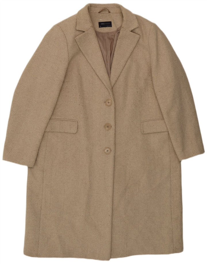 Sobretudo feminino Marks & Spencer UK 22 3XL poliéster espinha de peixe bege