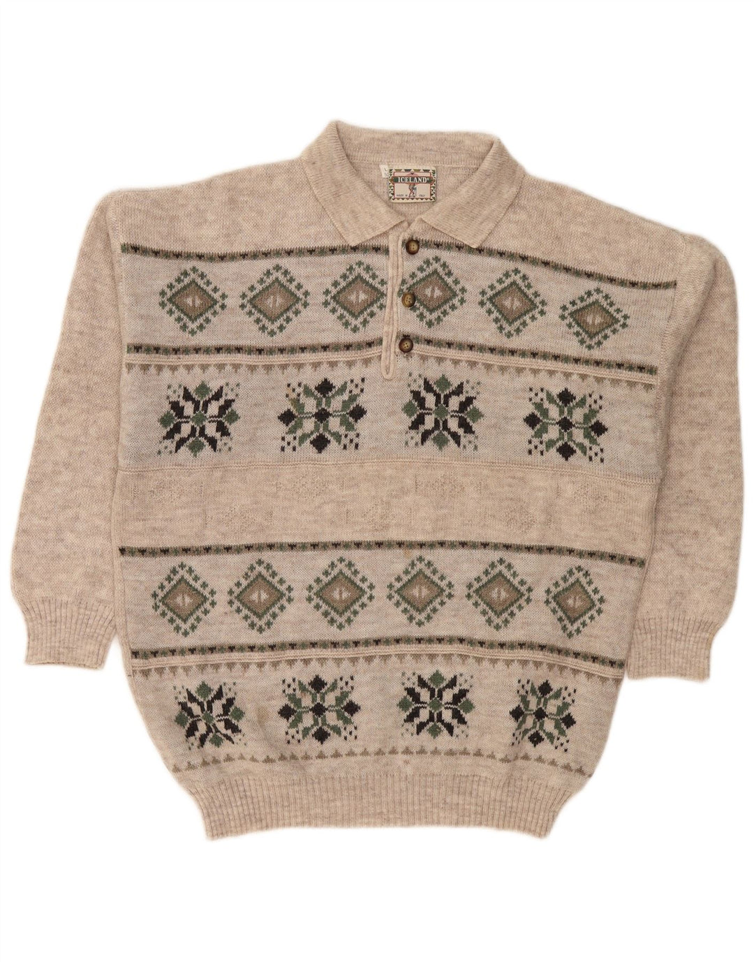 Suéter masculino ISLÂNDIA com gola polo IT 52 grande cinza Fair Isle