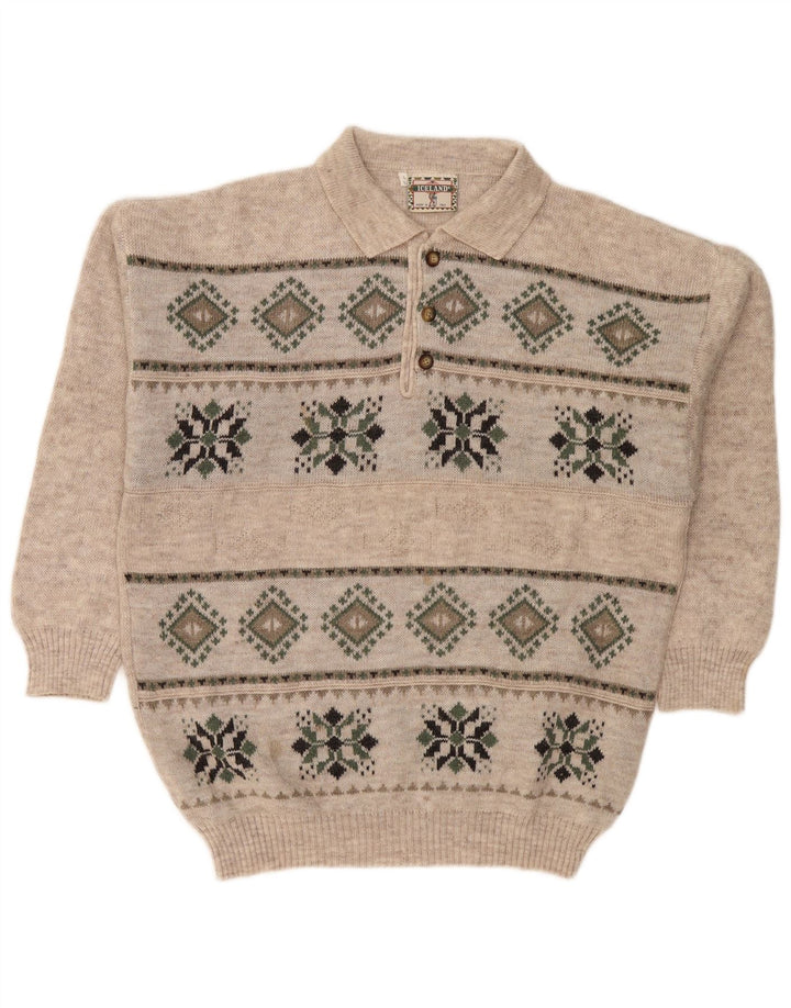 Suéter masculino ISLÂNDIA com gola polo IT 52 grande cinza Fair Isle