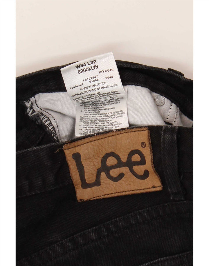 Lee Mens Brooklyn Straight Jeans W34 L32 Algodão Preto