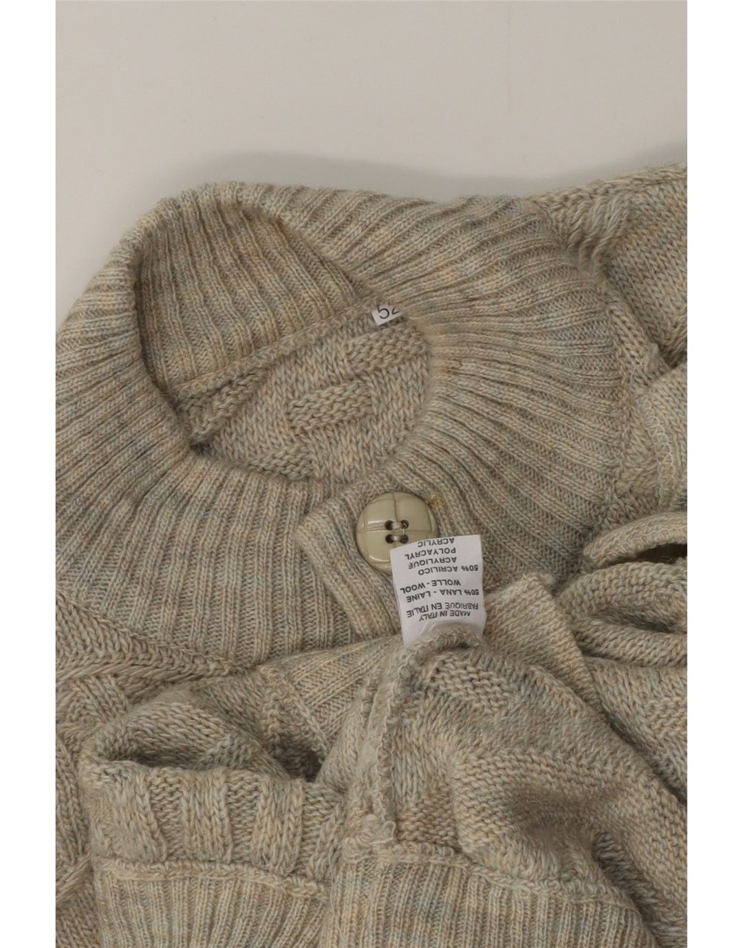 Suéter cardigã masculino vintage IT 52 grande lã cinza
