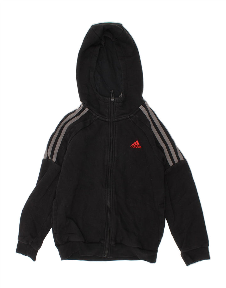 ADIDAS Boys Zip Hoodie Sweater 9-10 Years Black Cotton Vintage Adidas and Second-Hand Adidas from Messina Hembry 