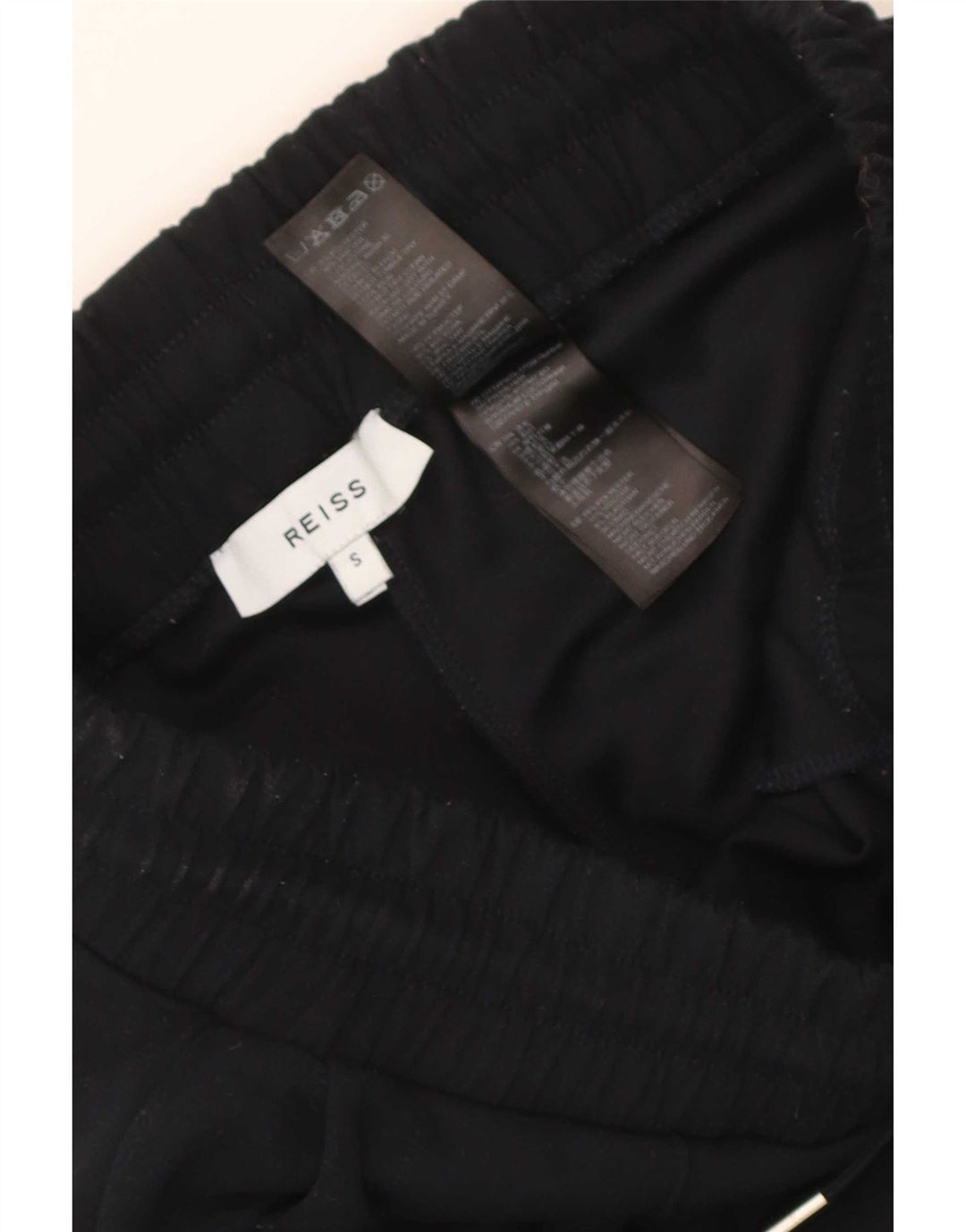 Calça de treino feminina Reiss com perna larga UK 10 poliéster preto pequeno