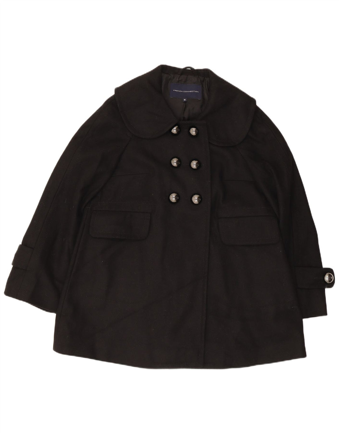 French Connection Womens Pea Coat Reino Unido 10 Lã Virgem Preta Pequena
