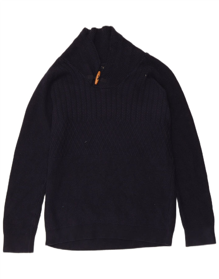 Suéter masculino ZARA com gola xale e algodão azul marinho médio