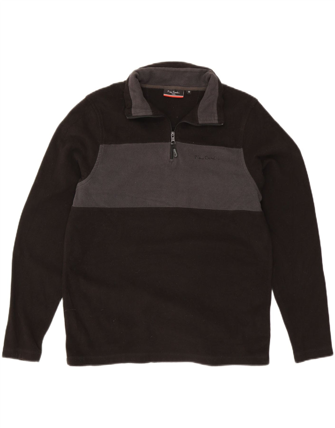 Pierre Cardin Suéter masculino de lã com zíper e gola média preto colorblock