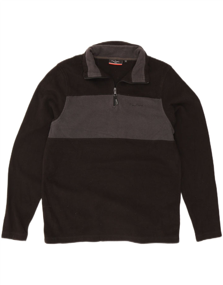Pierre Cardin Suéter masculino de lã com zíper e gola média preto colorblock