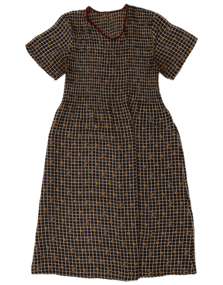 Vestido maxi feminino vintage UK 14 médio preto floral