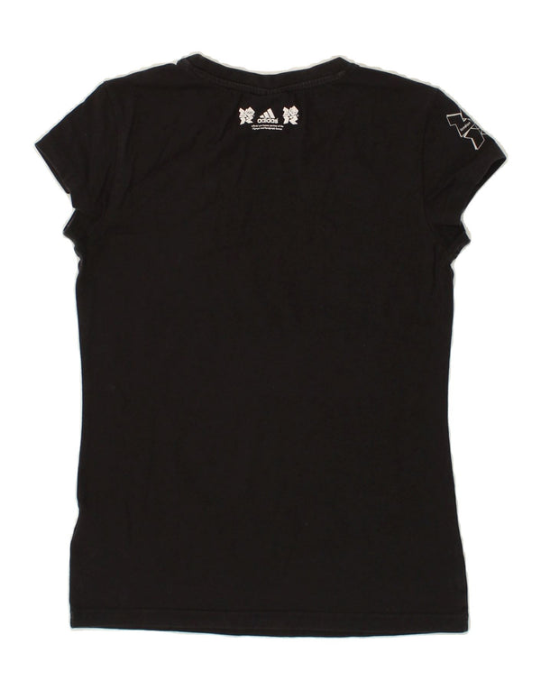 ADIDAS Womens Graphic T-Shirt Top UK 14 Médio Algodão Preto