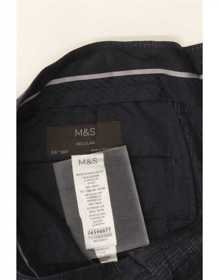 Calça chino masculina Marks & Spencer W34 L29 azul marinho Houndstooth