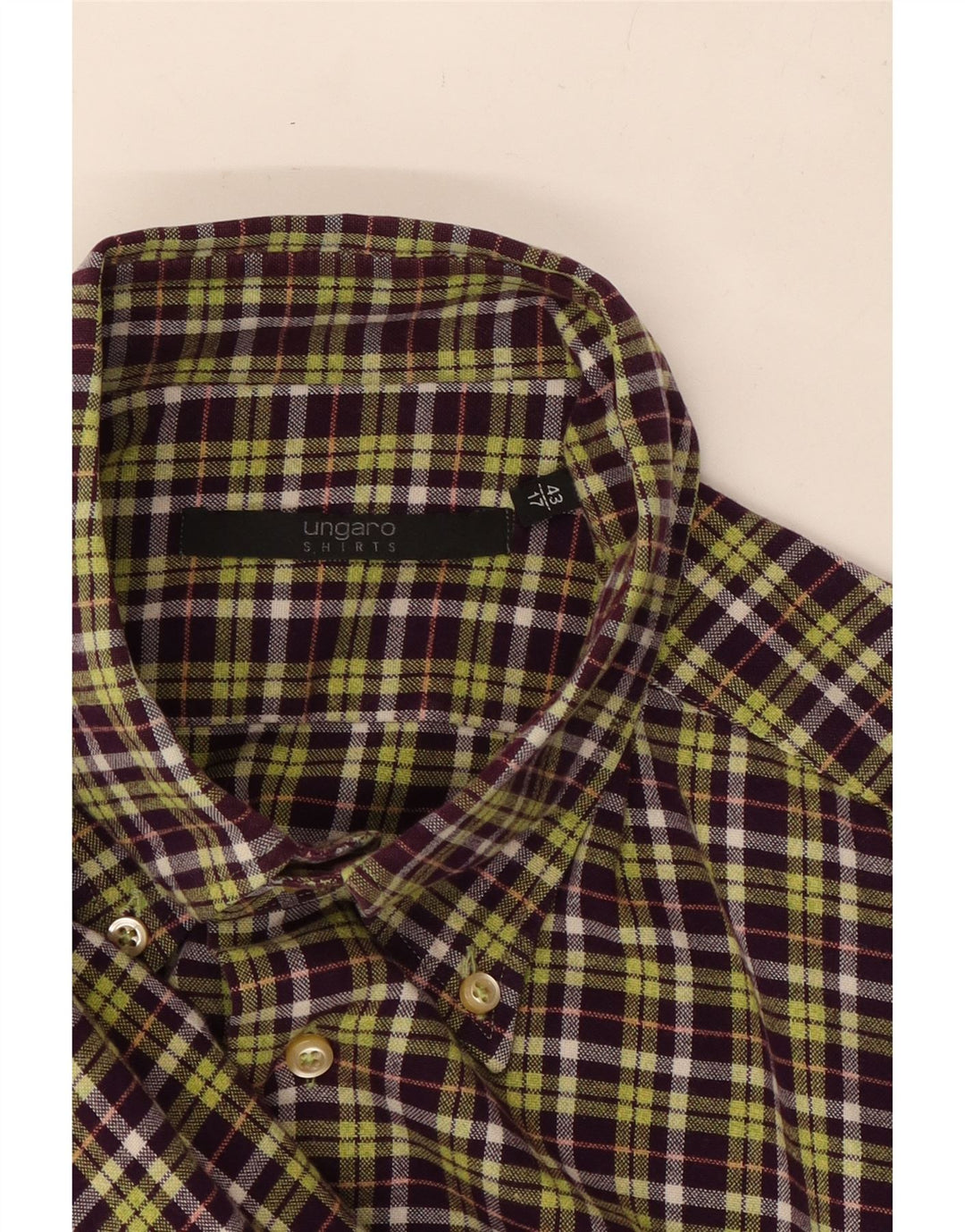 Camisa masculina UNGARO tamanho 43 17 XL xadrez roxo