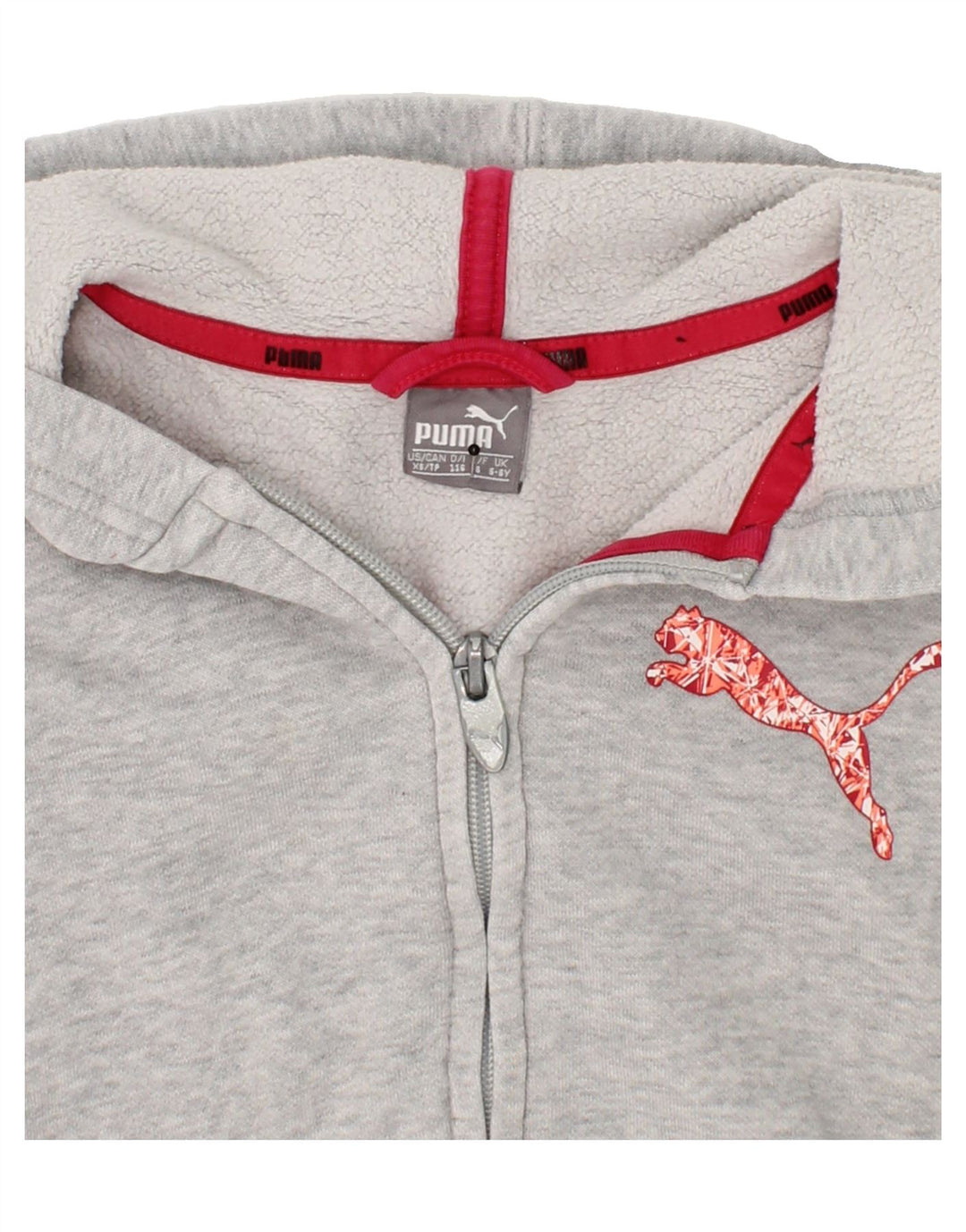 PUMA Girls Zip Hoodie Sweater 5-6 Years Grey Cotton Vintage Puma and Second-Hand Puma from Messina Hembry 