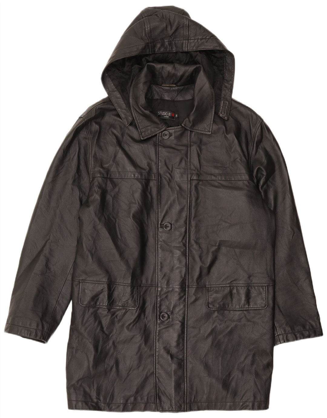 Casaco de couro com capuz masculino Studio 81 IT 54 2XL couro preto