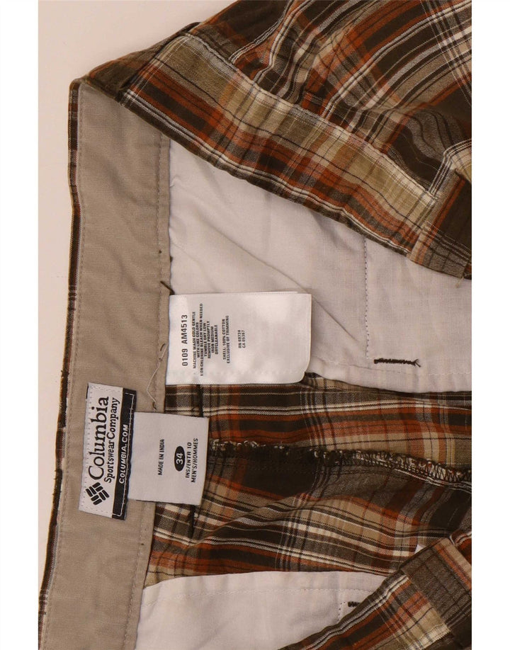 Columbia Mens Chino Shorts W34 Grande Algodão Xadrez Marrom