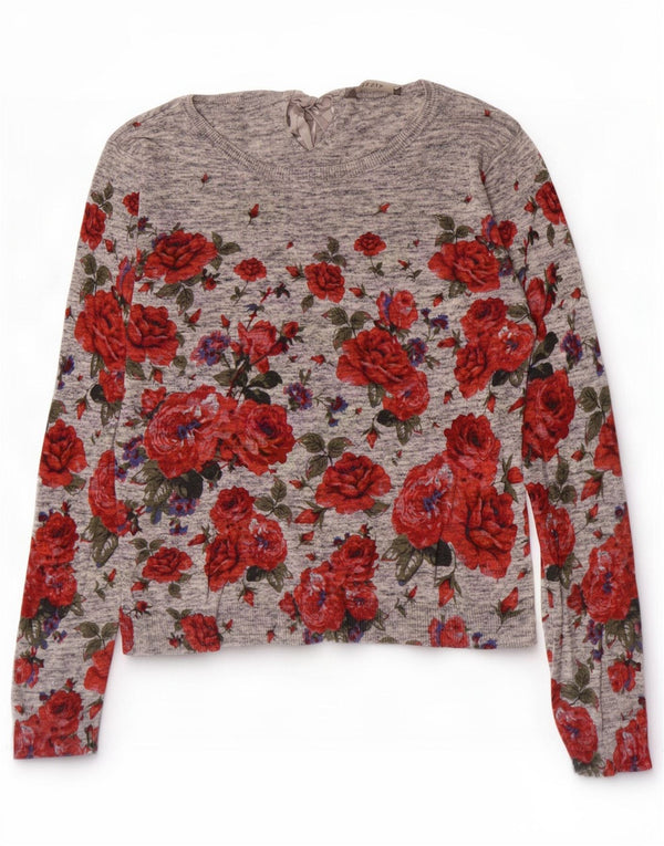 Suéter feminino Oasis com gola canoa e algodão floral cinza pequeno Reino Unido 10