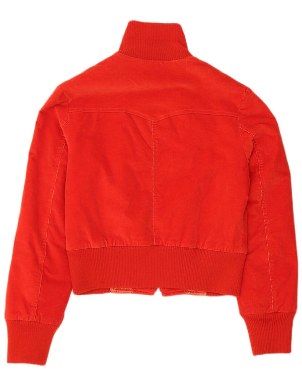 Jaqueta de veludo cotelê feminina vintage Reino Unido 10 algodão vermelho pequeno