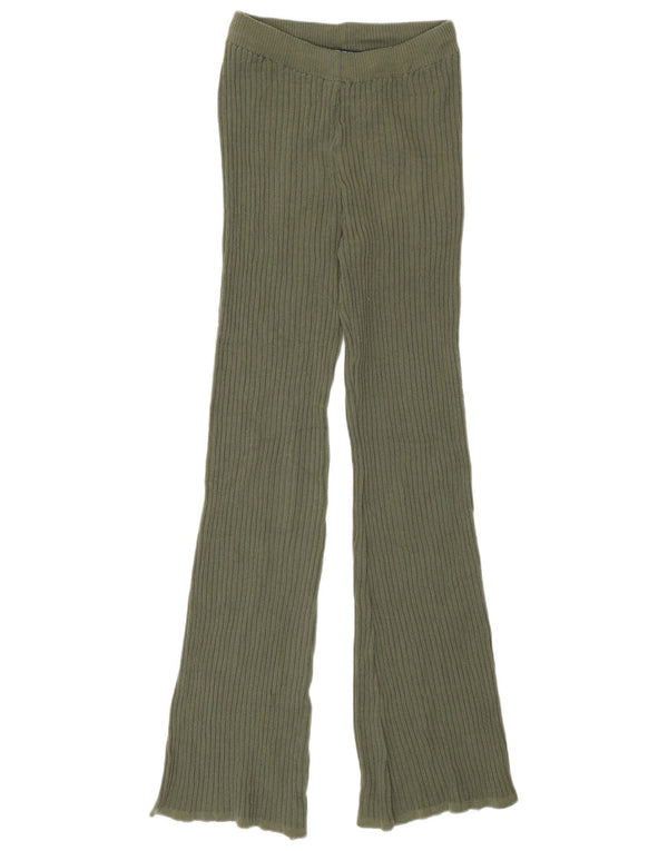 Zara Womens Knit Flare Leggings Reino Unido 12 Poliéster Verde Médio