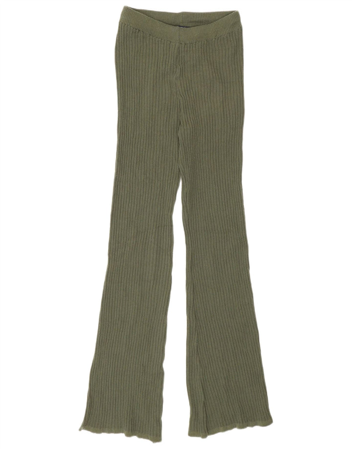 Zara Womens Knit Flare Leggings Reino Unido 12 Poliéster Verde Médio