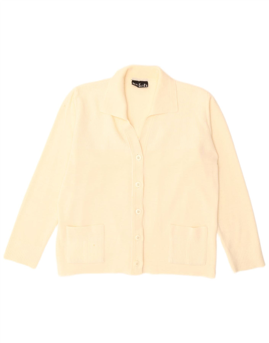 Suéter Cardigan Feminino Vintage Reino Unido 14 Grande Bege Poliacrílico