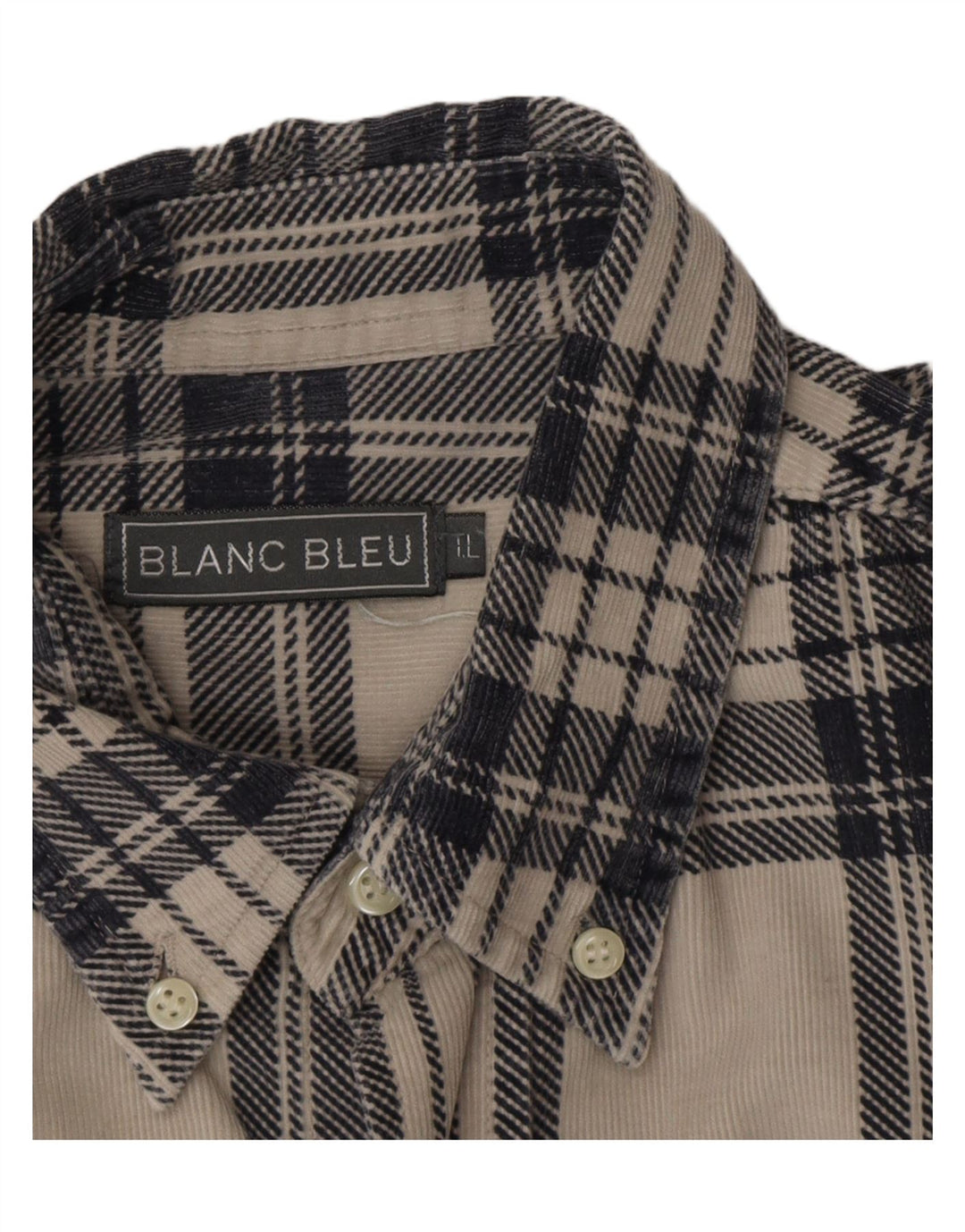Blanc Bleu Camisa masculina de veludo cotelê grande de algodão xadrez branco