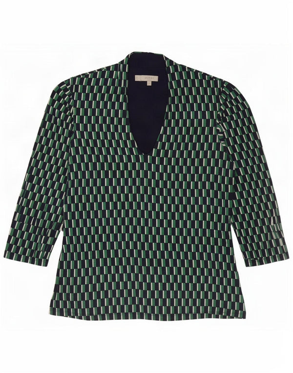 Blusa feminina de manga 3/4 Hobbs UK 12 viscose geométrica verde médio