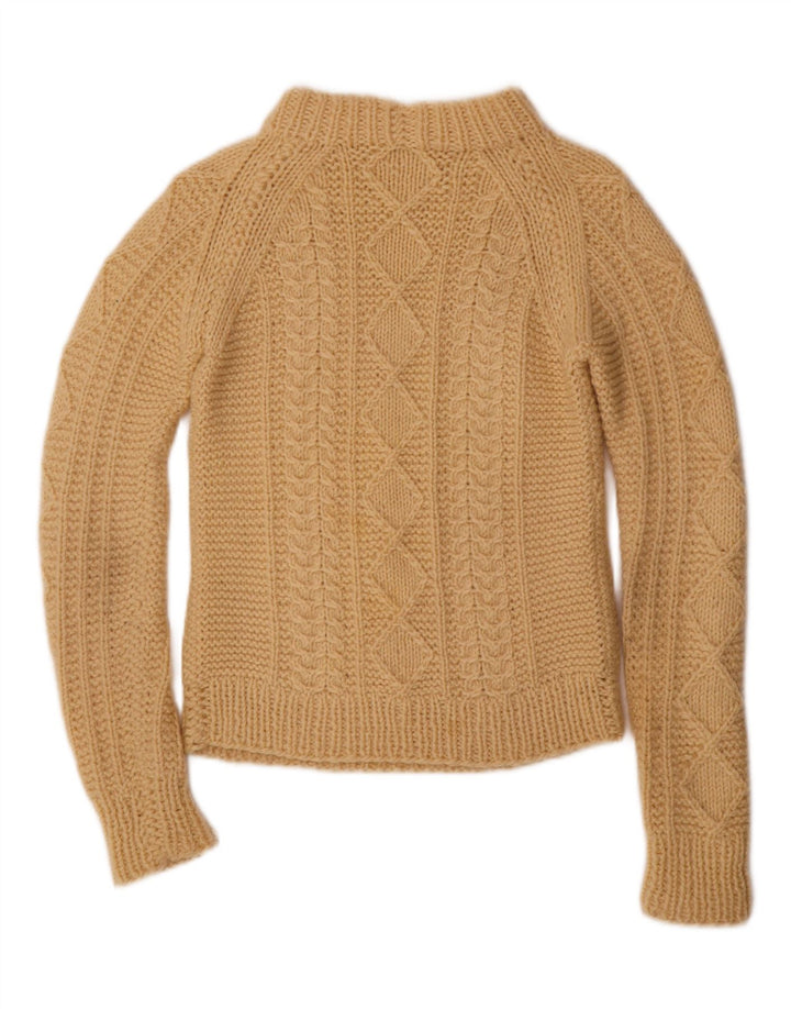 Suéter feminino VINTAGE com gola tartaruga Reino Unido 8 pequeno bege