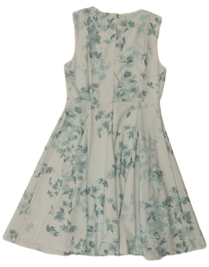 Vestido feminino Dkny sem mangas evasê EU 40 poliéster floral verde médio