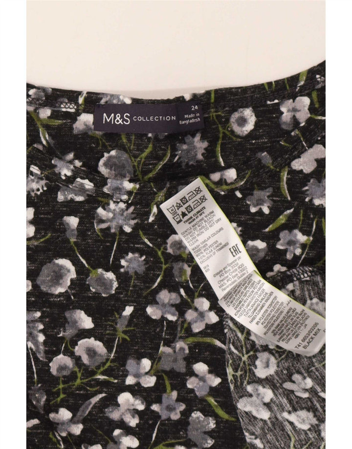 Top feminino Marks & Spencer manga 3/4 UK 24 4XL preto floral poliéster