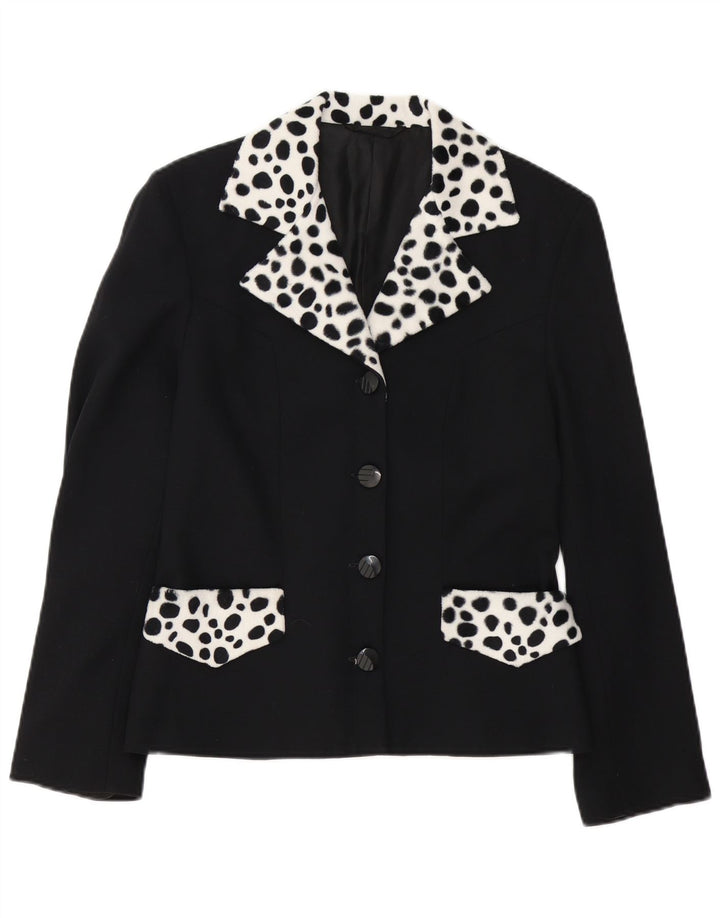 Jaqueta blazer feminina vintage com 4 botões UK 14 estampa animal preta média
