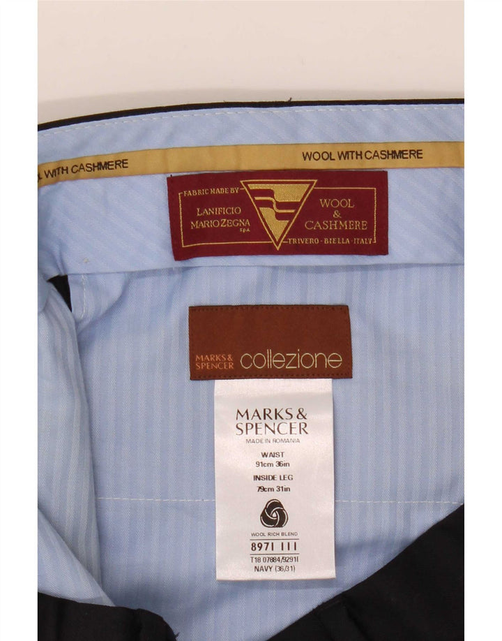 Calça masculina de terno reto Marks & Spencer W36 L31 lã azul marinho