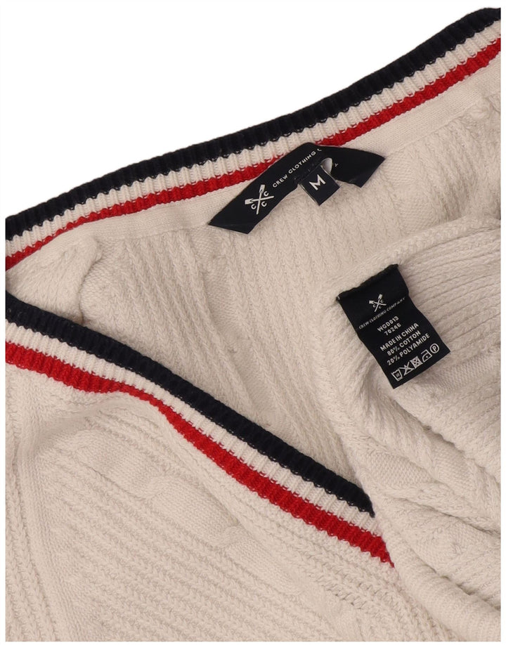 Crew Clothing Suéter masculino com decote em V, algodão branco médio
