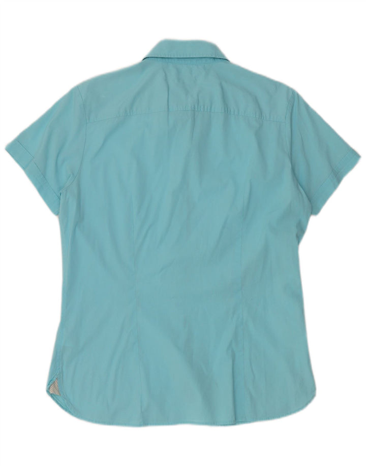 Camisa de manga curta feminina TOMMY HILFIGER Reino Unido 14 algodão azul médio