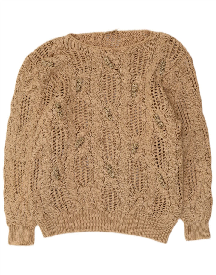 Madeleine Suéter feminino transparente com gola canoa UE 40/42 médio bege