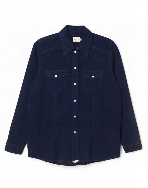 Camisa de veludo Mustang feminina Reino Unido 14 algodão azul marinho médio
