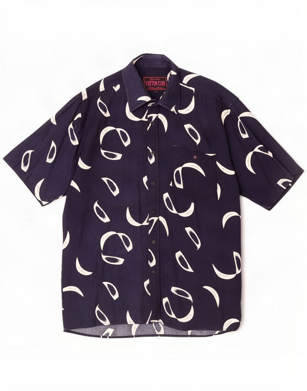 Camisa masculina de manga curta com padrão abstrato de algodão Club grande azul marinho
