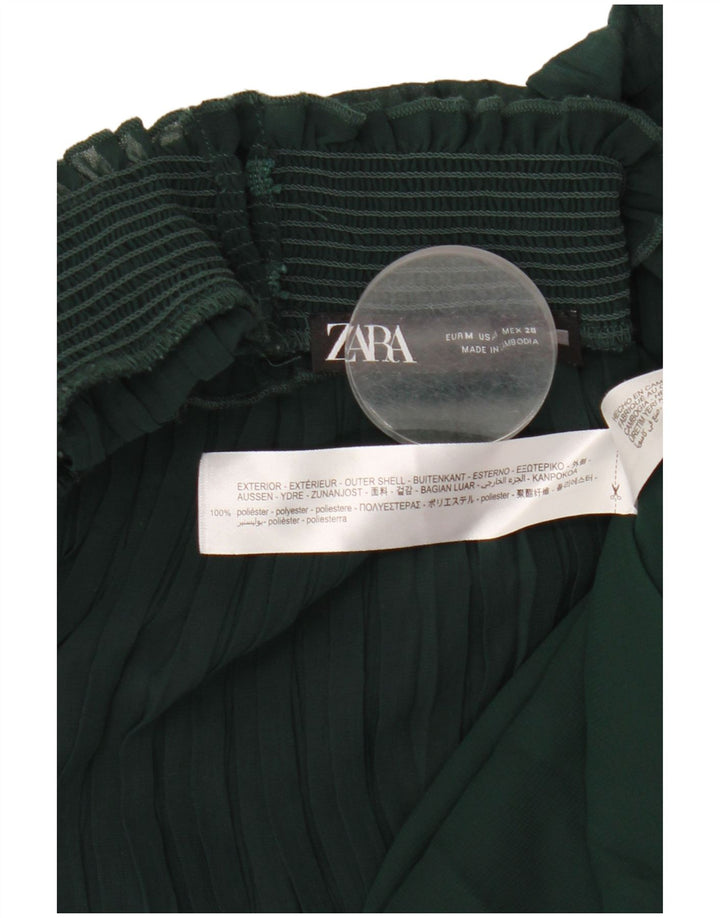 Vestido maxi feminino ZARA manga 3/4 Reino Unido 12 poliéster verde médio