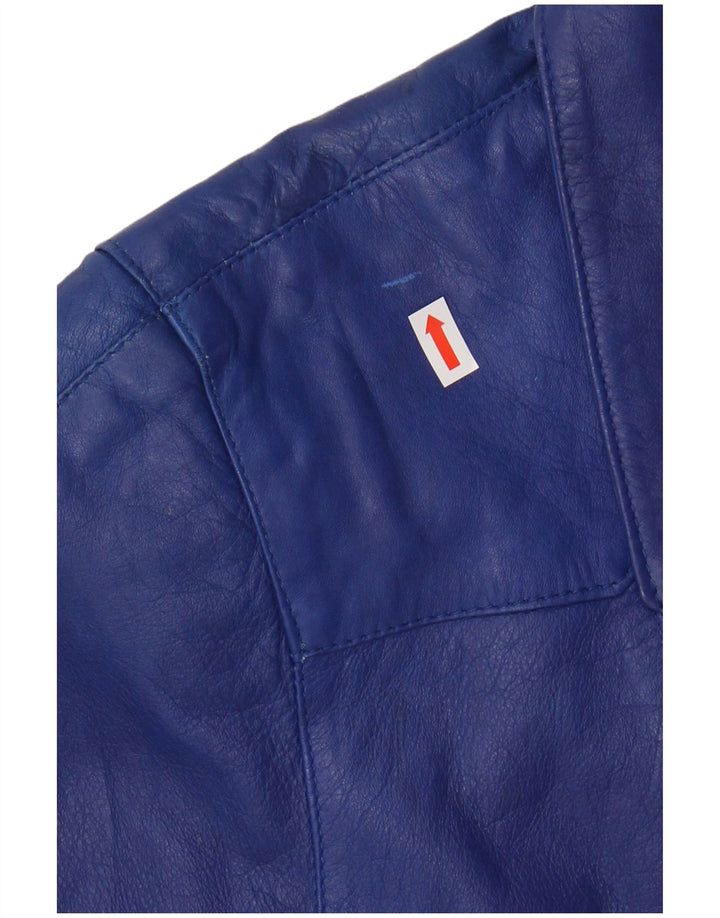 Jaqueta de couro superdimensionada feminina VINTAGE Reino Unido 10 couro azul pequeno