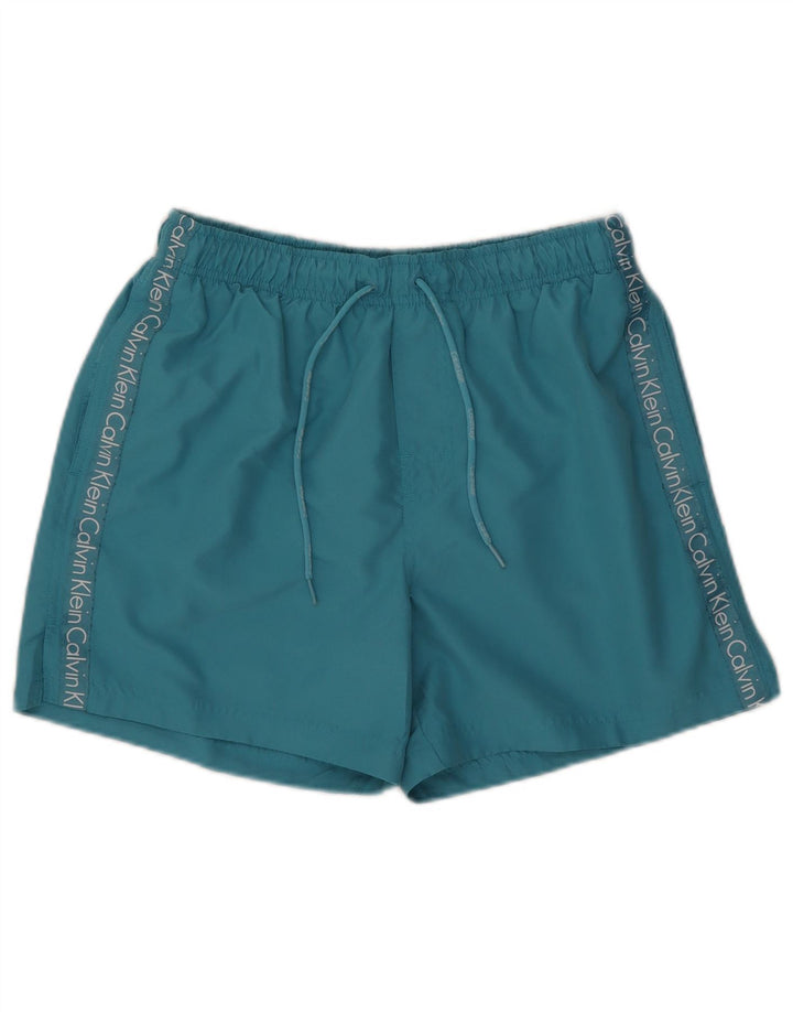 Shorts de natação masculino Calvin Klein gráfico azul médio poliéster