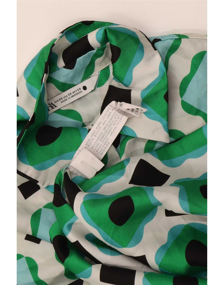 Blusa camisa oversized feminina Zara Reino Unido 6 XS poliéster geométrico verde