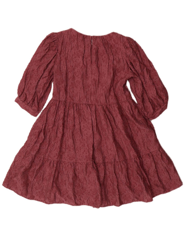 Vestido feminino Zara manga 3/4 linha A Reino Unido 6 XS rosa floral viscose boêmio