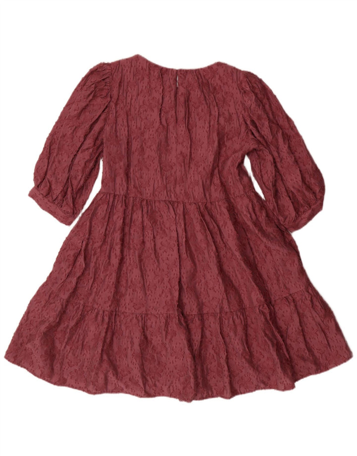 Vestido feminino Zara manga 3/4 linha A Reino Unido 6 XS rosa floral viscose boêmio