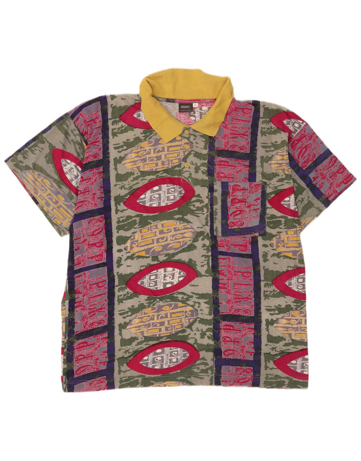 Camisa polo masculina vintage grande algodão geométrico multicolorido
