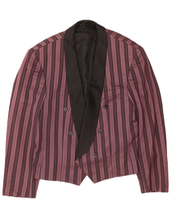 Jaqueta blazer masculina vintage com peito duplo Reino Unido 40 listrado roxo grande