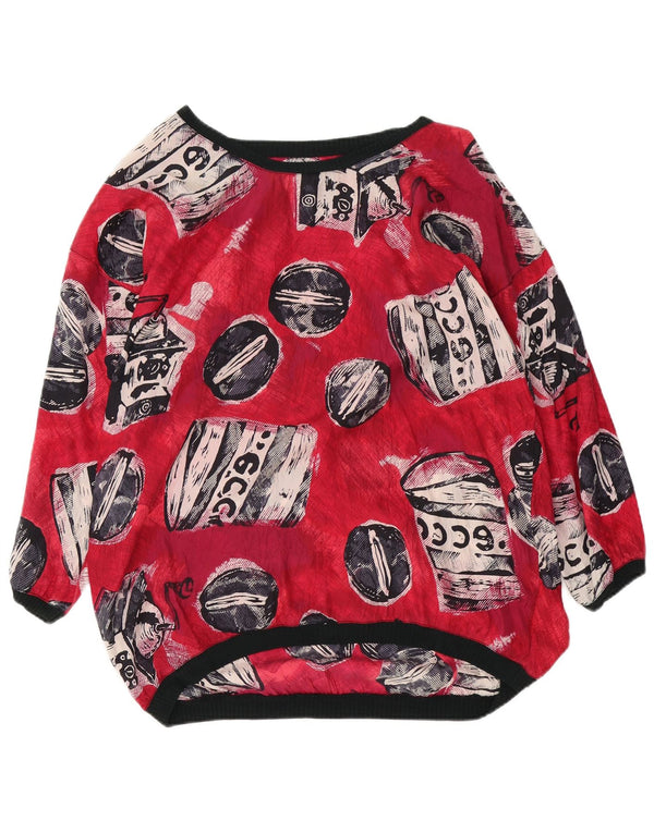Blusa feminina vintage oversized com padrão abstrato UK 18 XL vermelha