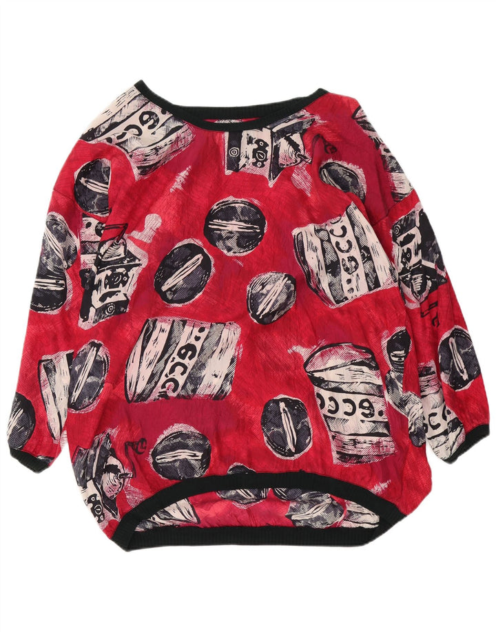 Blusa feminina vintage oversized com padrão abstrato UK 18 XL vermelha